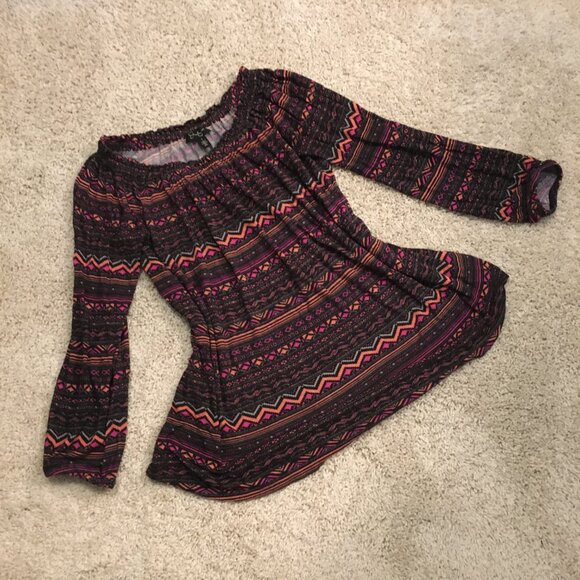 Tribal Print Ruched Smocked Collar Viscose Top - Picture 12 of 16